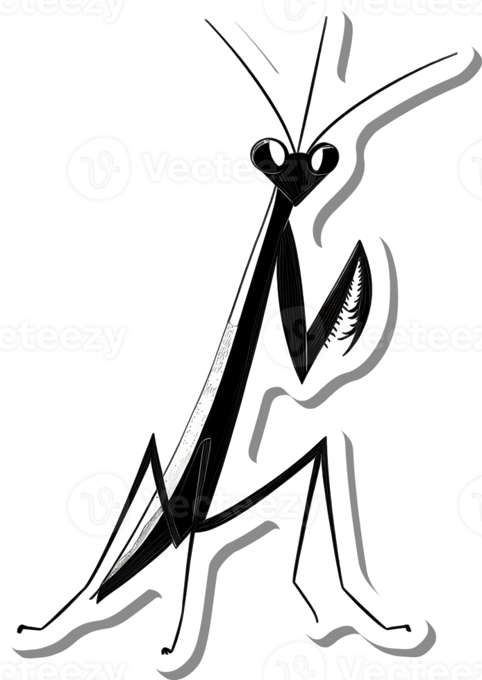 A Stylized Black Praying Mantis Sticker Design png