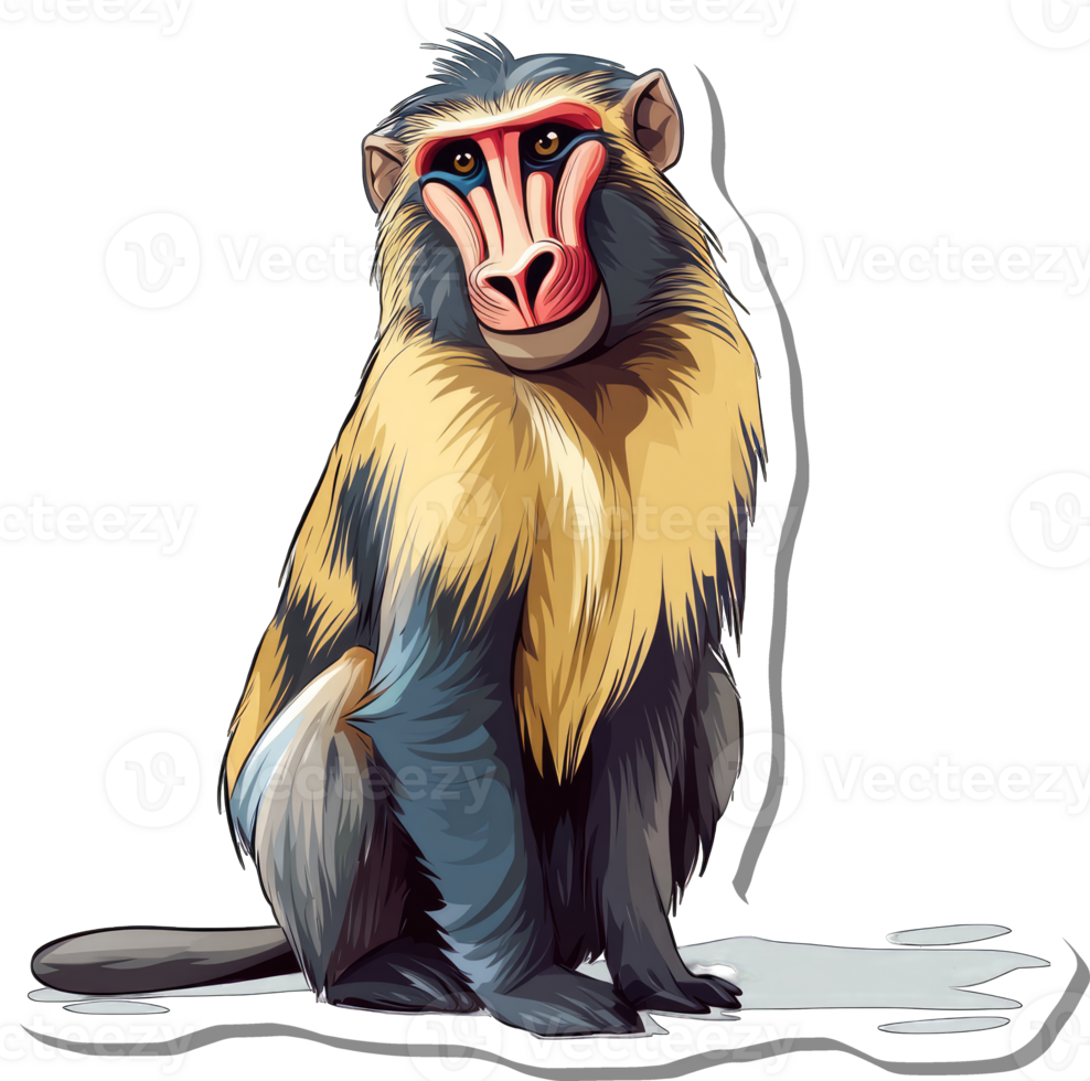 A Mandrill Monkey Sitting Down Appearing Calm png