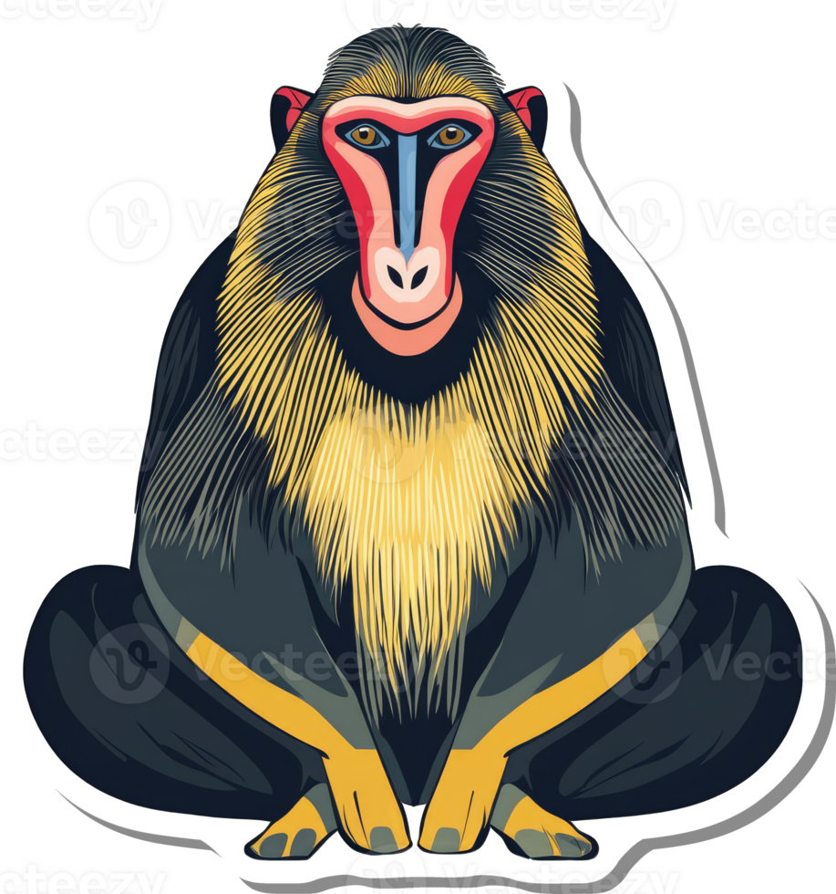 A Mandrill Monkey Sitting Serene And Colorful png