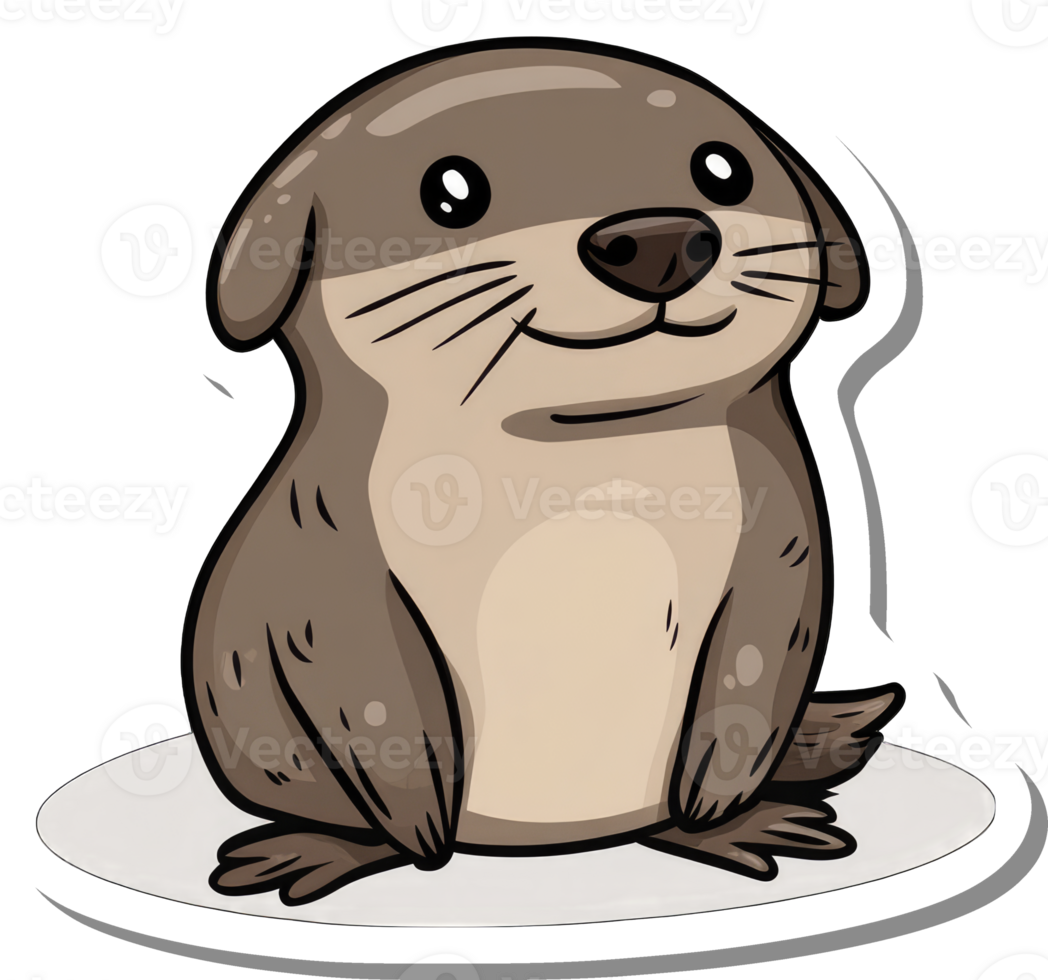Adorable Cartoon Otter Sitting On A White Platform png