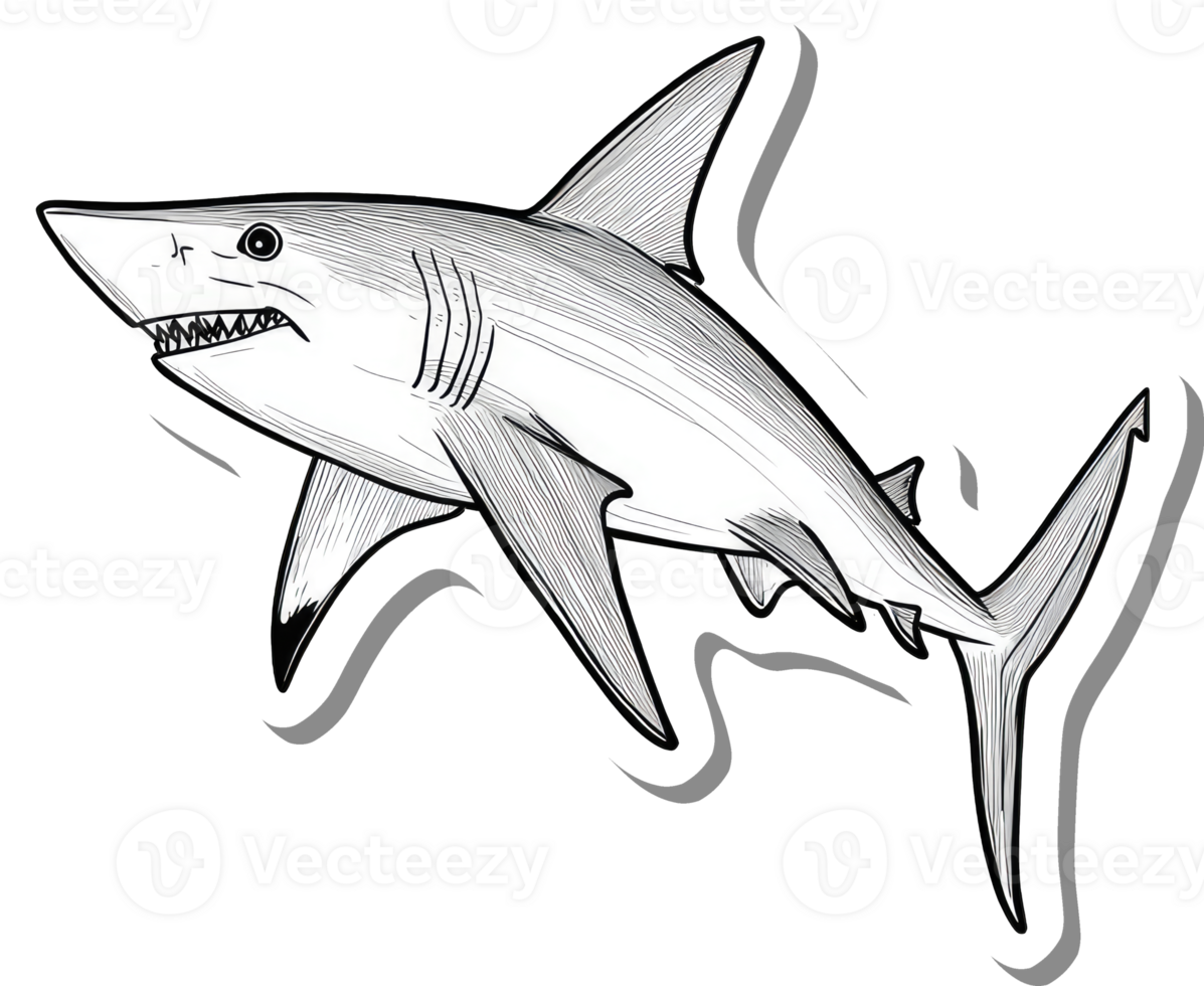 A Sketched Sticker Of A Mako Shark Swimming In The Ocean png
