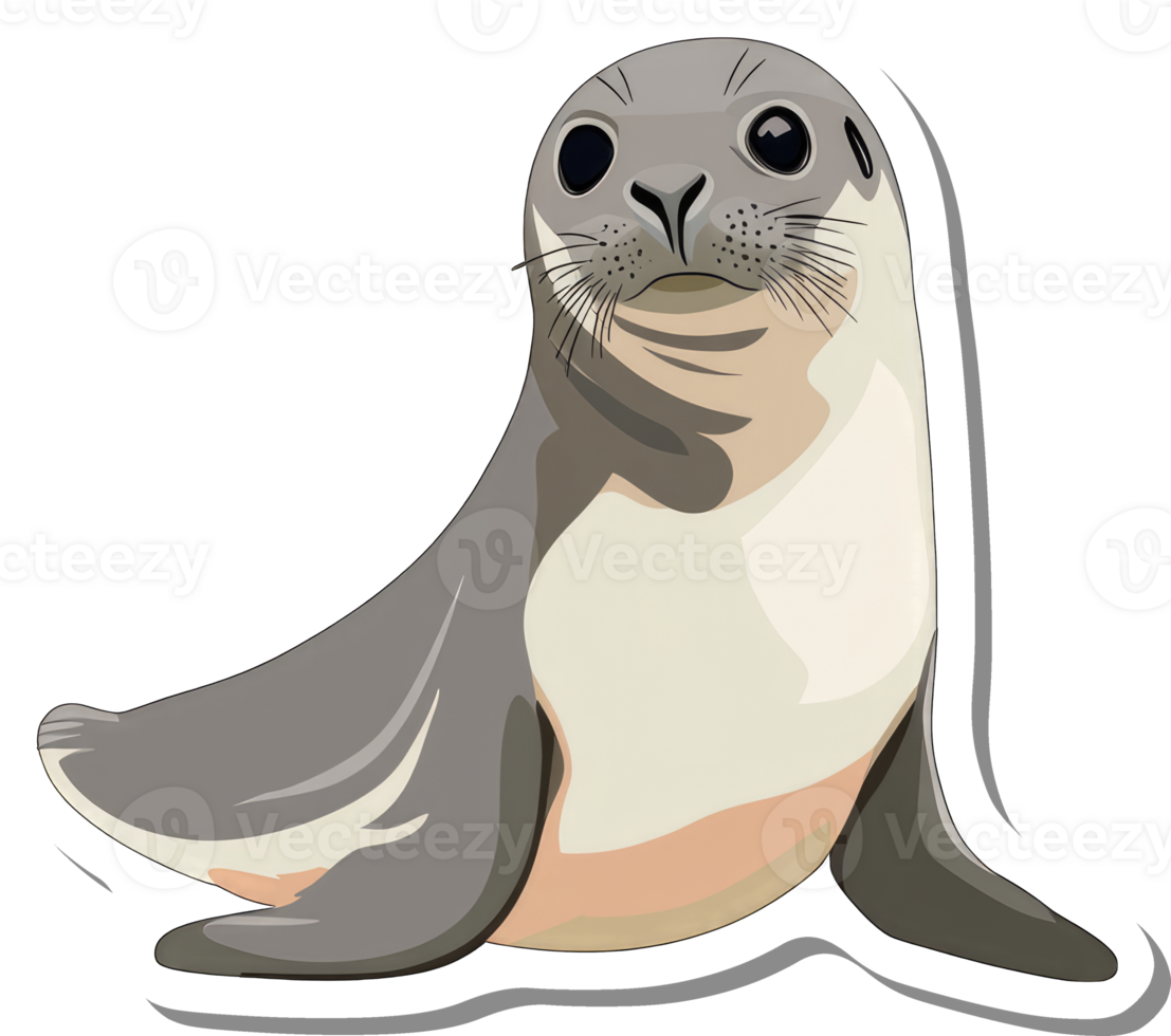 Adorable Gray Seal Sticker Illustration Design png