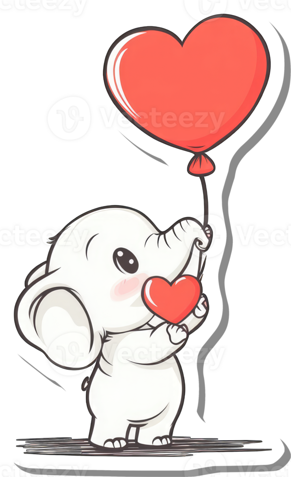 Adorable Elephant Holding Heart Balloon Sticker png