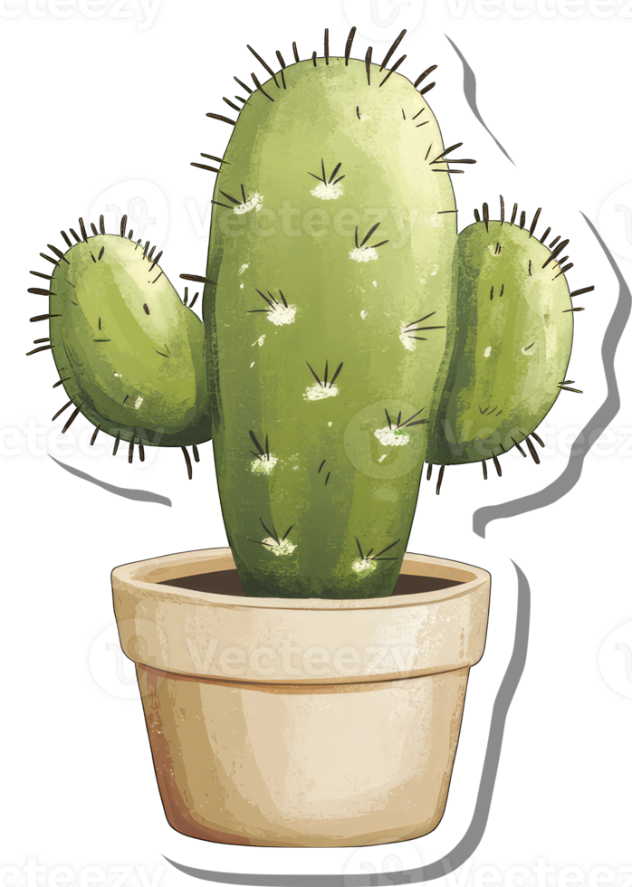 A Potted Cactus Plant With Three Arms And Spines png