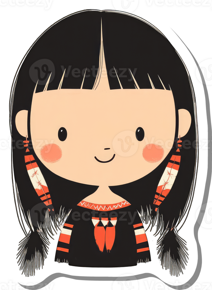 Adorable Native American Girl Cartoon Sticker Design png
