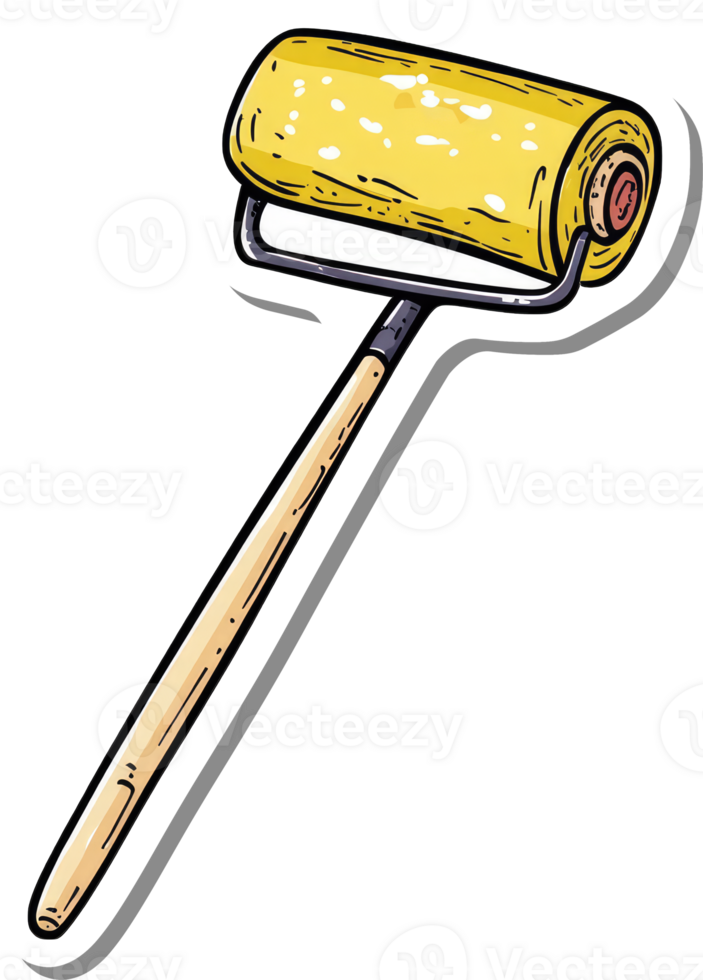 A Yellow Paint Roller With A Wooden Handle png