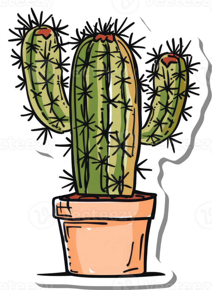 A Three Headed Cactus Sits In An Orange Pot png