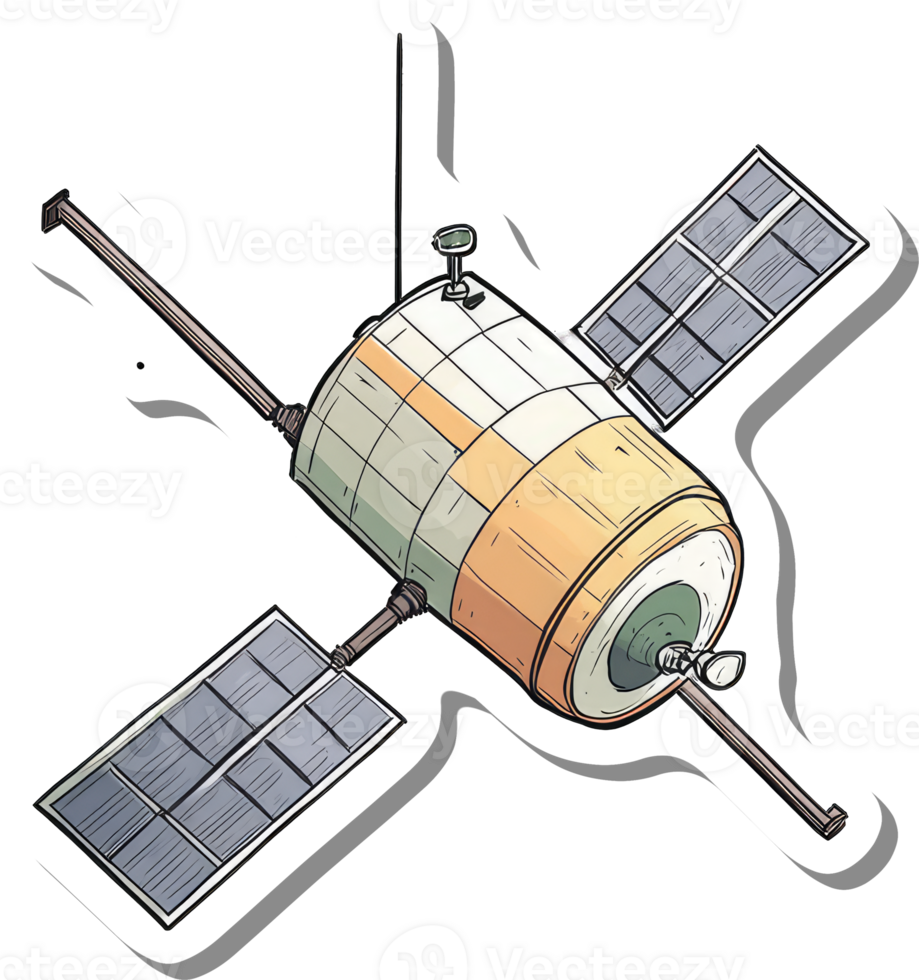 Illustrated Sticker Of A Space Satellite Orbiting Earth png