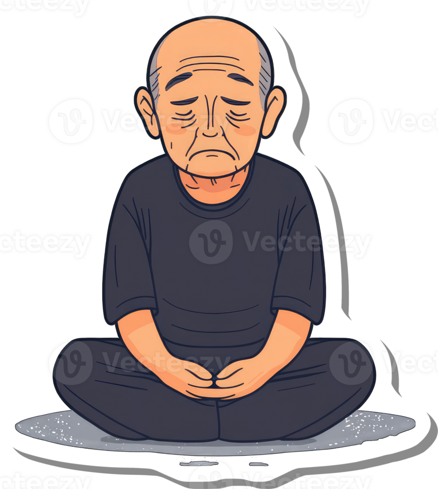 Sad Elderly Man Meditating In Lotus Position png