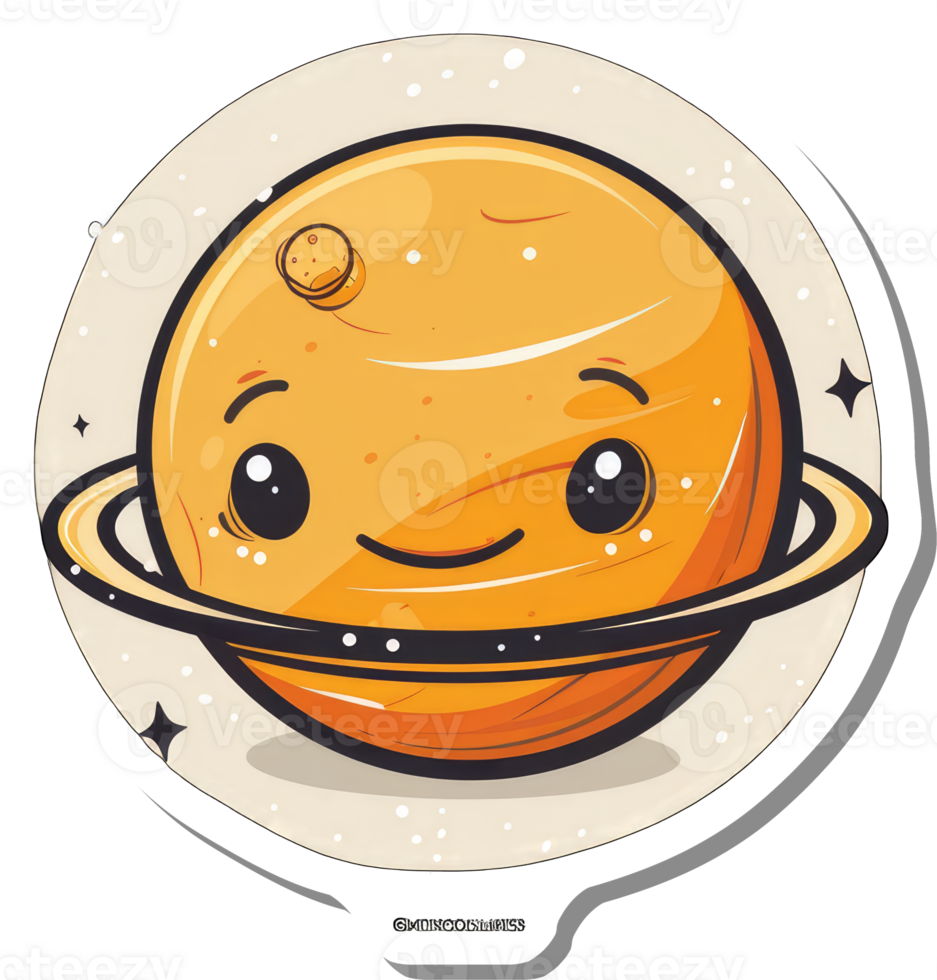 Adorable Cartoon Saturn Planet With Rings And Smiling Face png