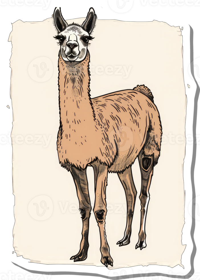 A Detailed Illustration Of A Llama Standing Tall png