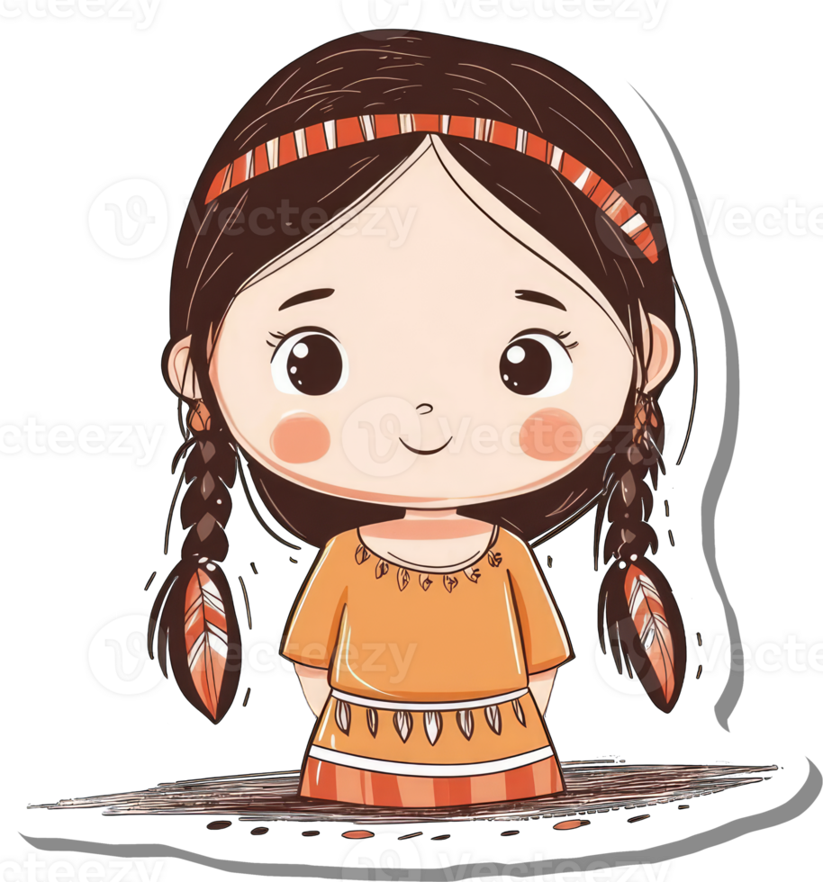 Adorable Native American Girl Cartoon Character png