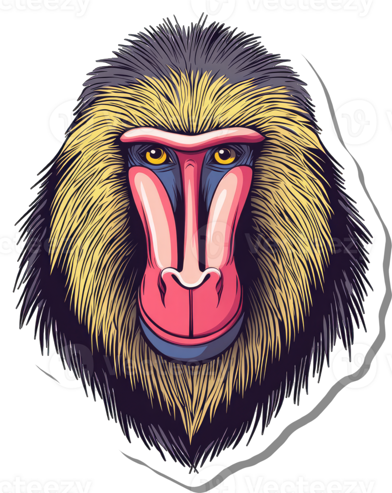 Striking Mandrill Portrait Detailed Artistic Illustration png