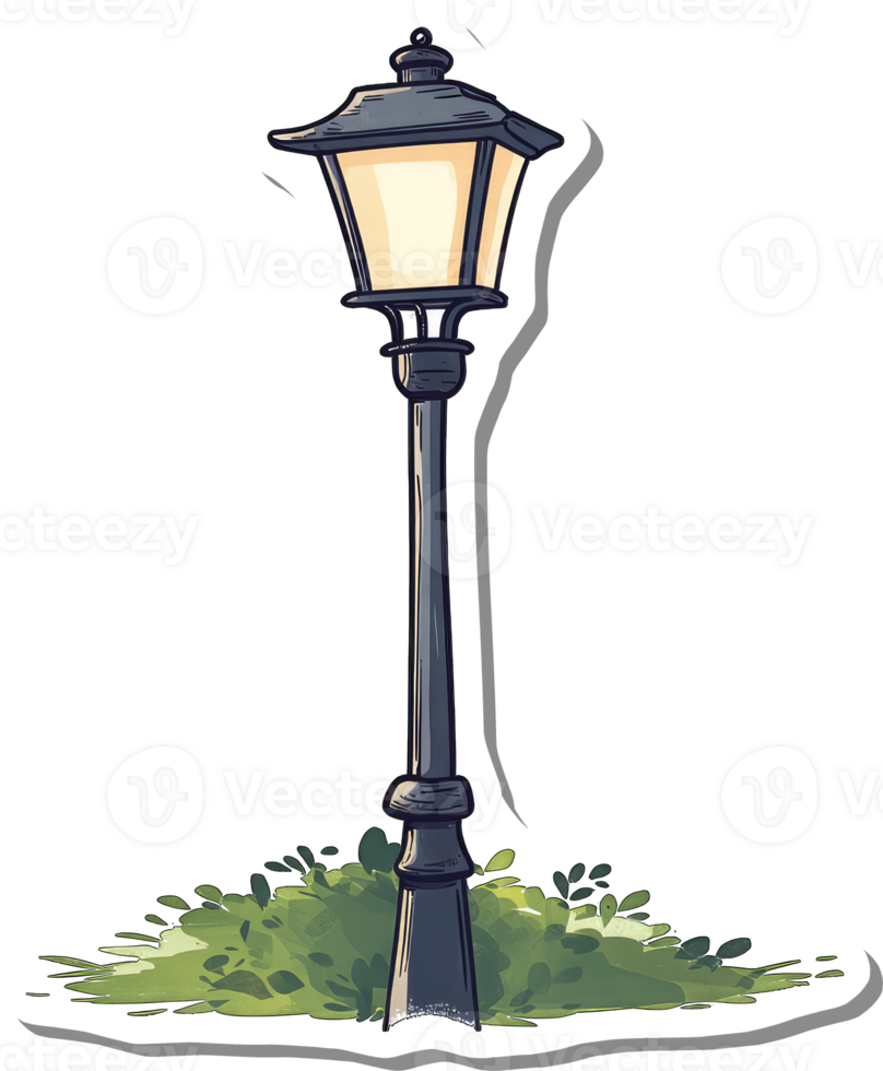 Illuminated Street Lamp Amidst Lush Green Foliage png