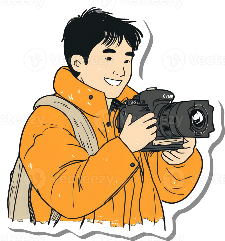 Happy Young Man Using Professional Camera png