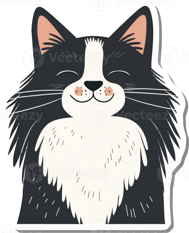Happy Black And White Cat Sticker Design png