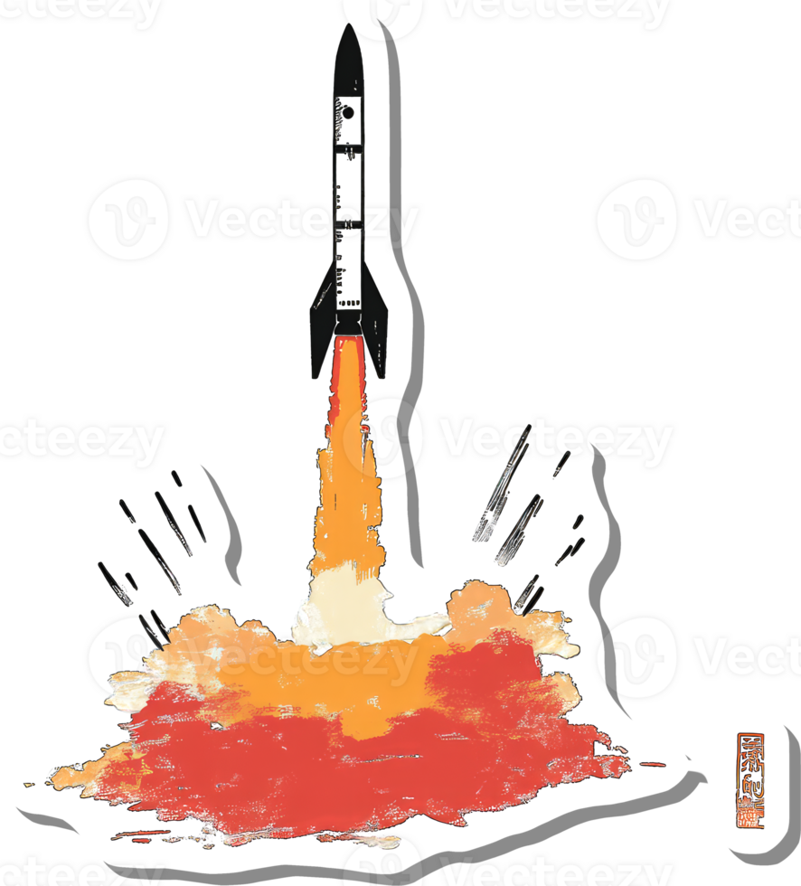 Rocket Launching Through Fiery Exhaust Plume png