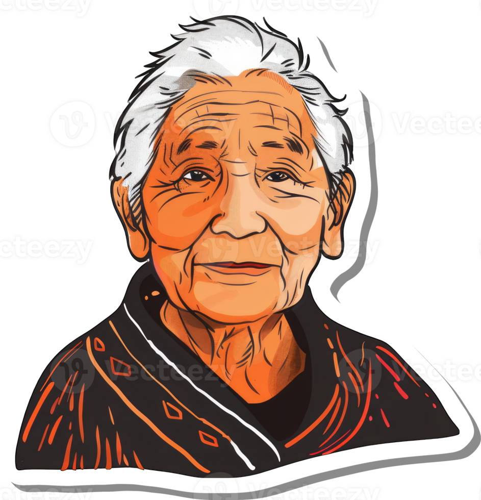 Elderly Woman Portrait Artistic Sticker Design png