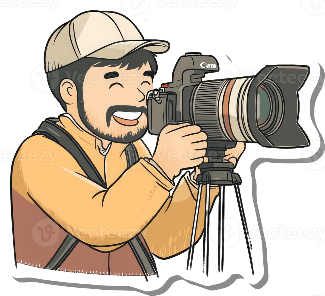 Happy Photographer Using Professional Camera Equipment png