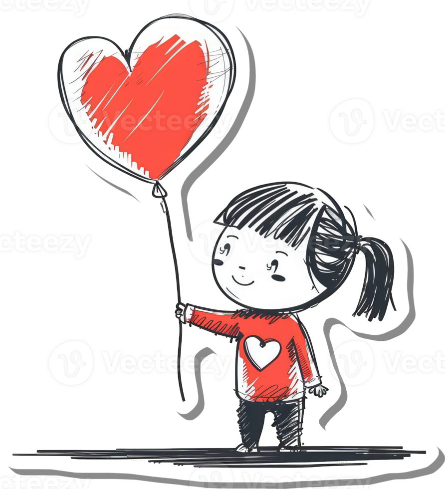Girl Holding Heart Shaped Balloon Drawing png