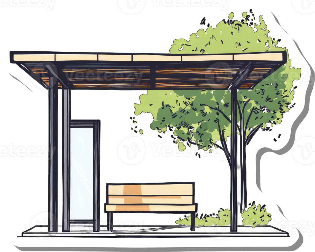 Modern Bus Stop Design With Shade And Seating png