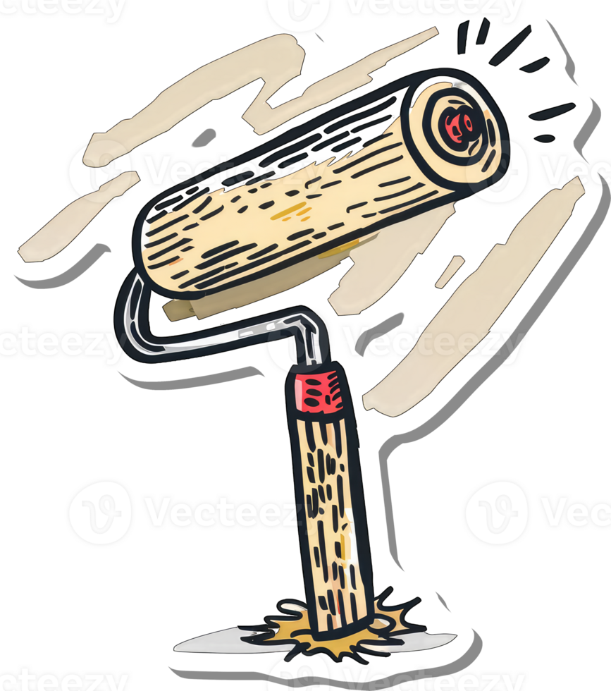 A Hand Drawn Cartoon Paint Roller On A Stick png