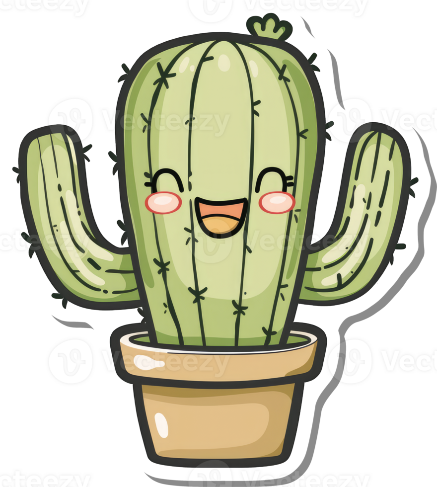 Happy Cartoon Cactus In A Pot Smiling Cheerfully png
