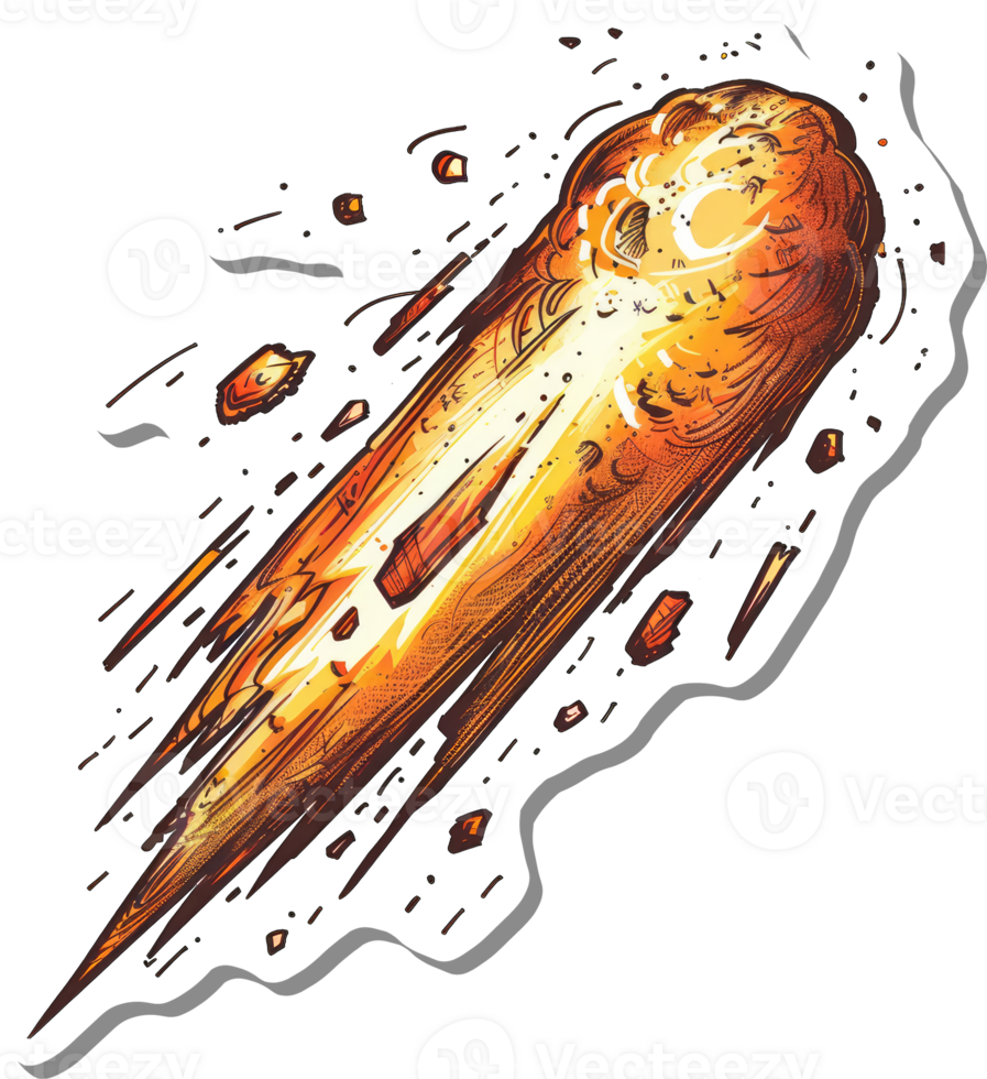 Fiery Meteoroid Blazing Across Space Debris Trail png