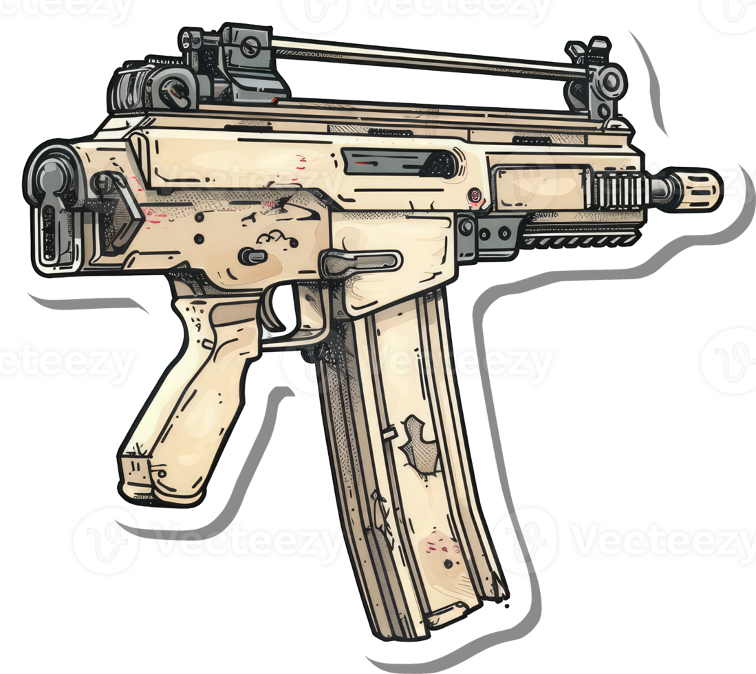 Illustrated Submachine Gun Weapon Sticker Design png