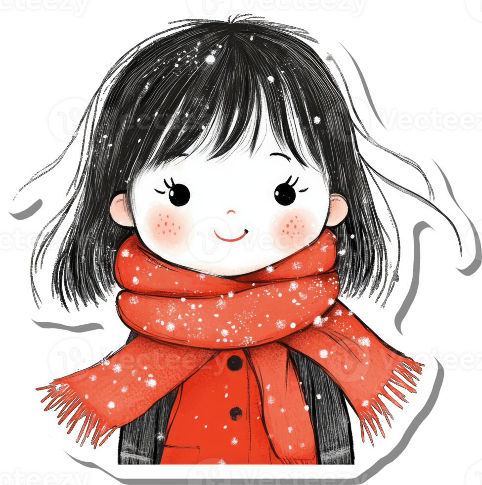 Adorable Girl Wearing Red Scarf In Snowy Weather png