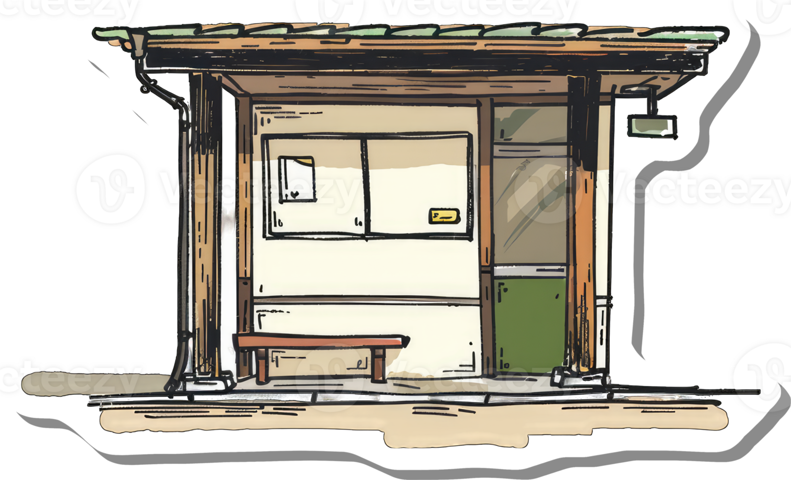 A Simple Wooden Bus Stop Shelter Design png