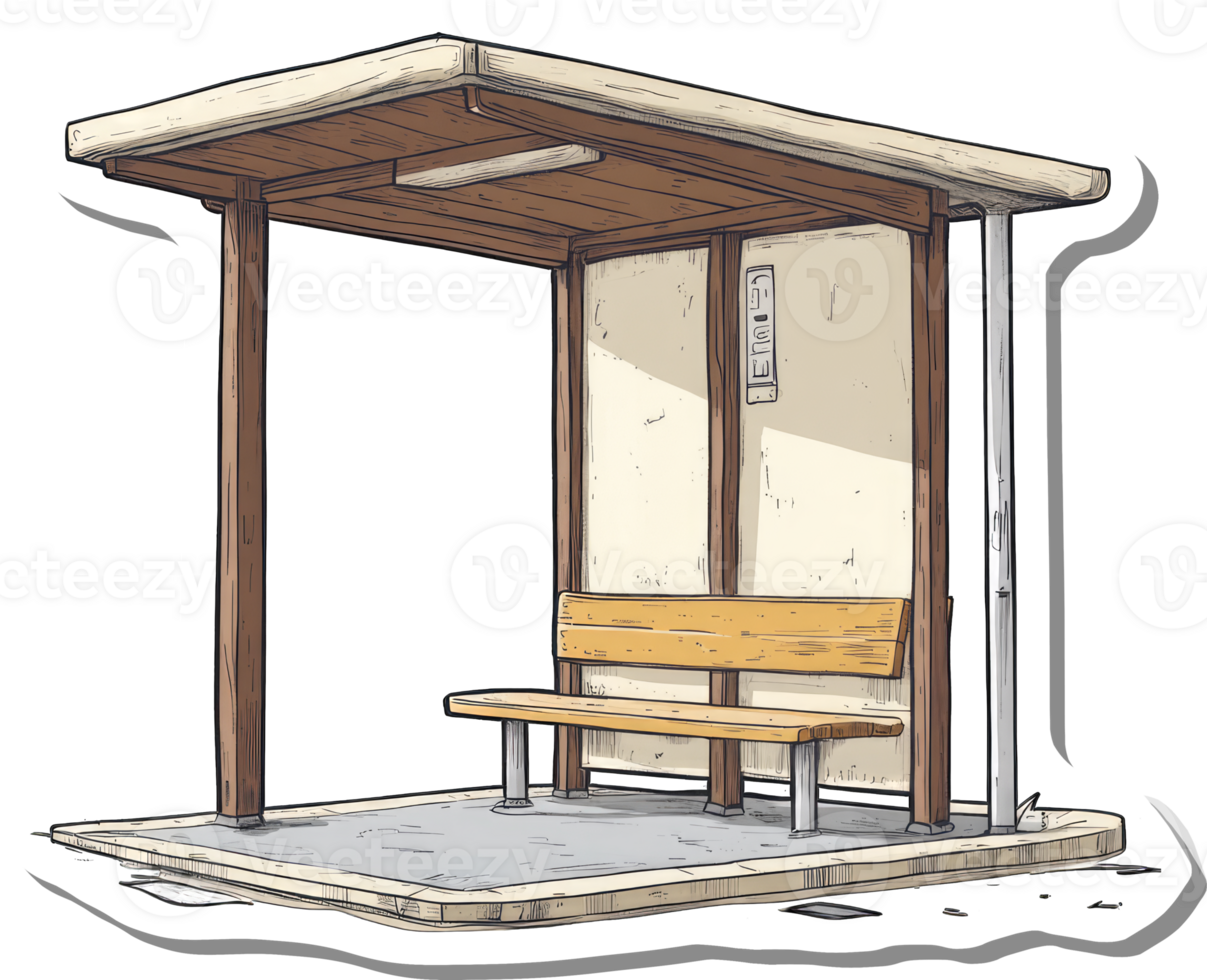 Simple Wooden Bus Shelter With Bench png