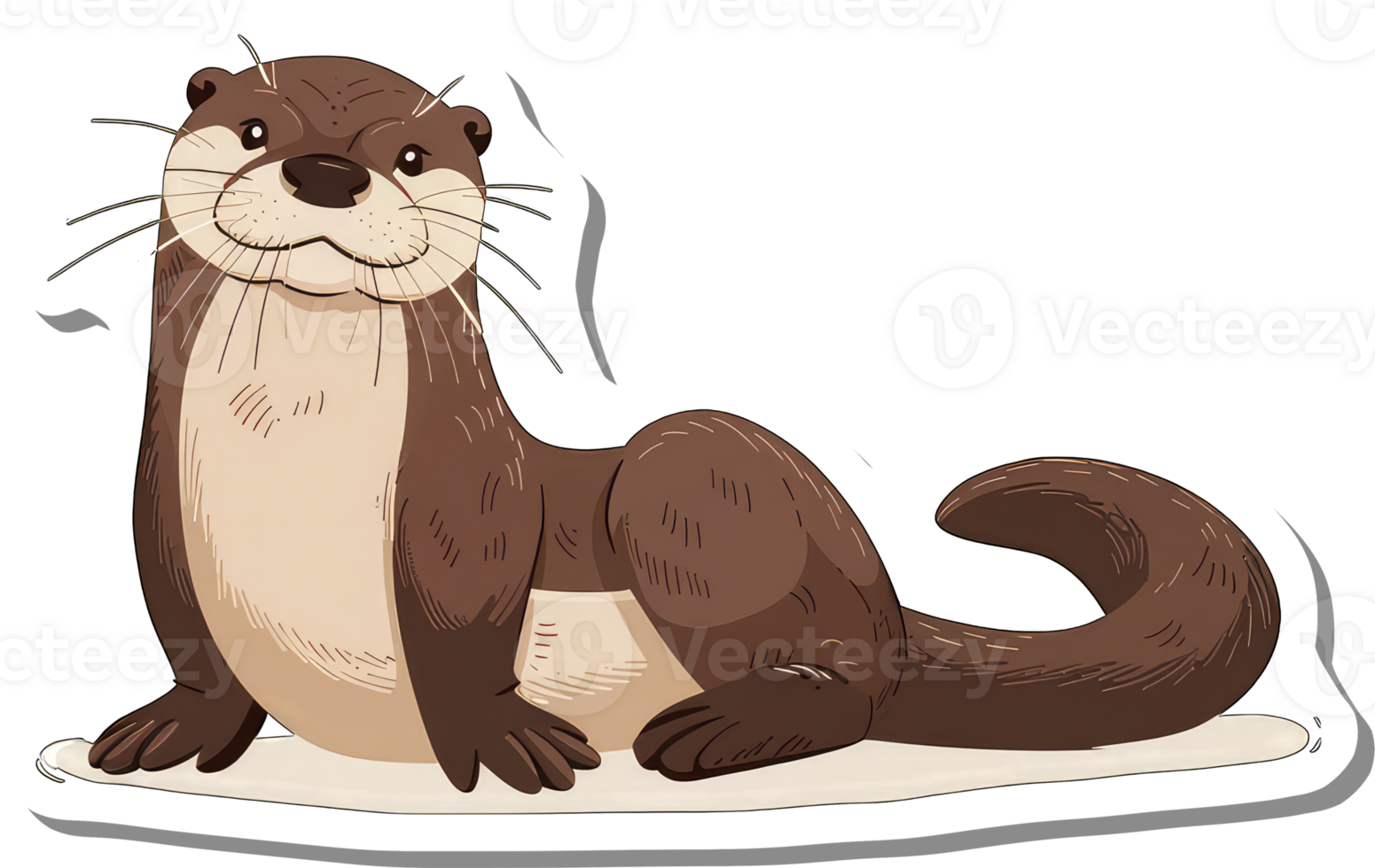 A Happy Otter Sticker Lying Down On White Background png