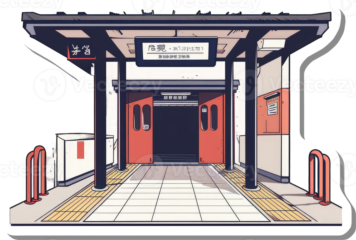 Illustrated Sticker Depicting A Japanese Train Station Entrance png