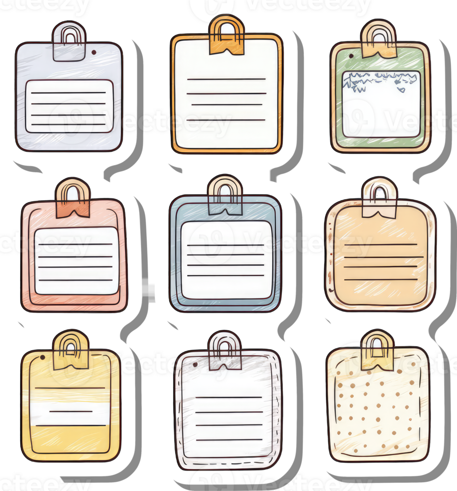 Nine Colorful Notepads with Clipboards Ready for Notes png