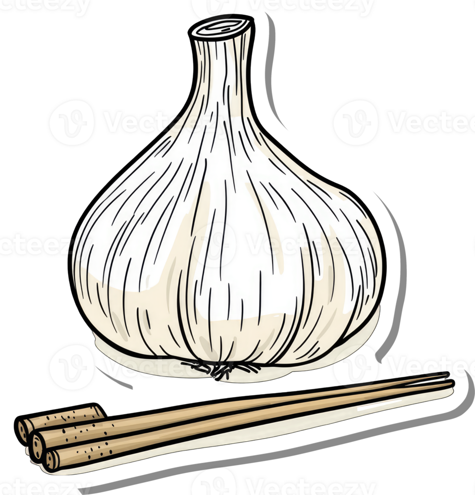 A Single Bulb Of Garlic With Chopsticks Below png