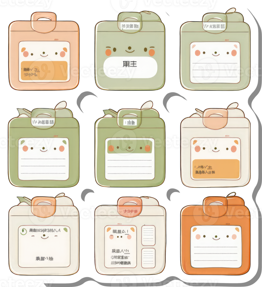 Adorable Cartoon Bear Name Tags Collection Design png