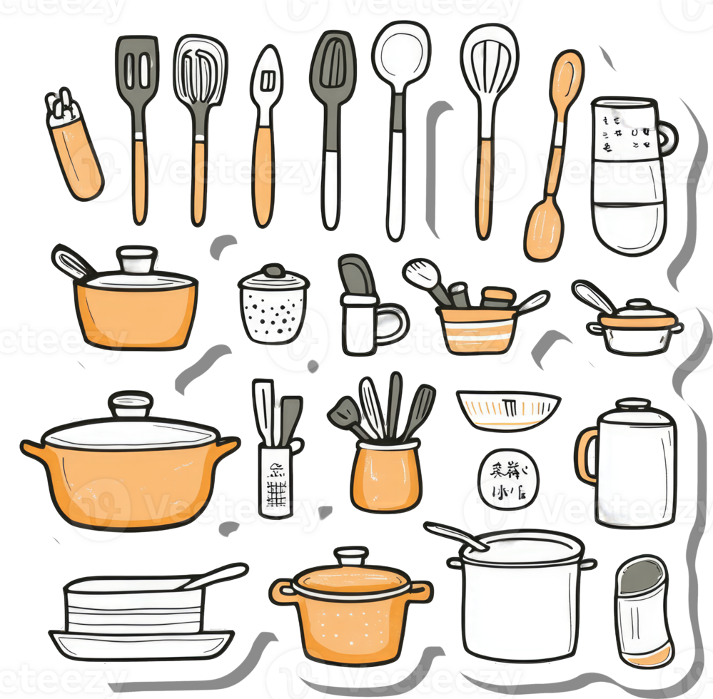 Colorful Kitchen Utensils and Cookware Collection png
