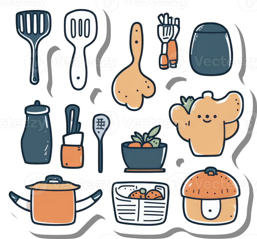 Cute Cartoon Kitchen Utensils and Food Items Collection png