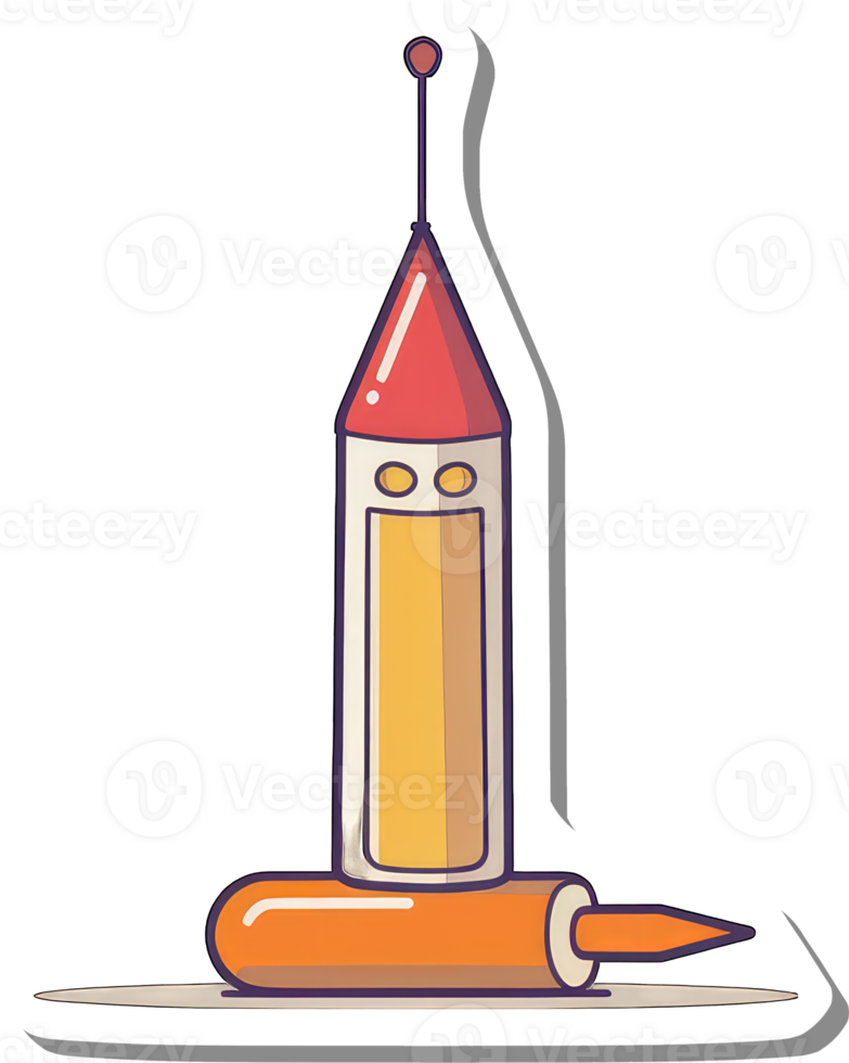 Cartoon Rocket Shaped Pencil and Sharpener png