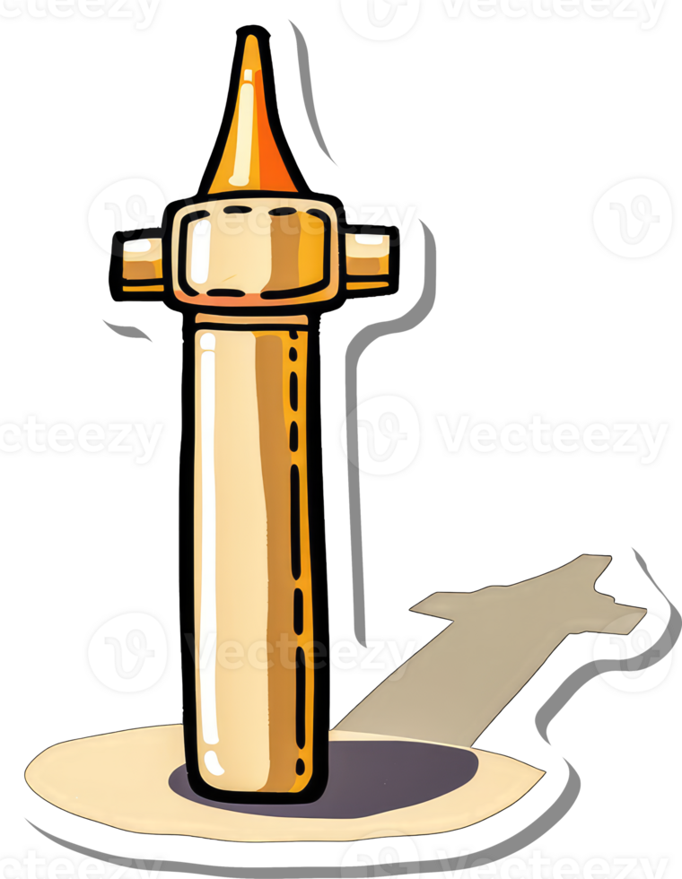 Cartoon illustration of a tall golden tower with a shadow png