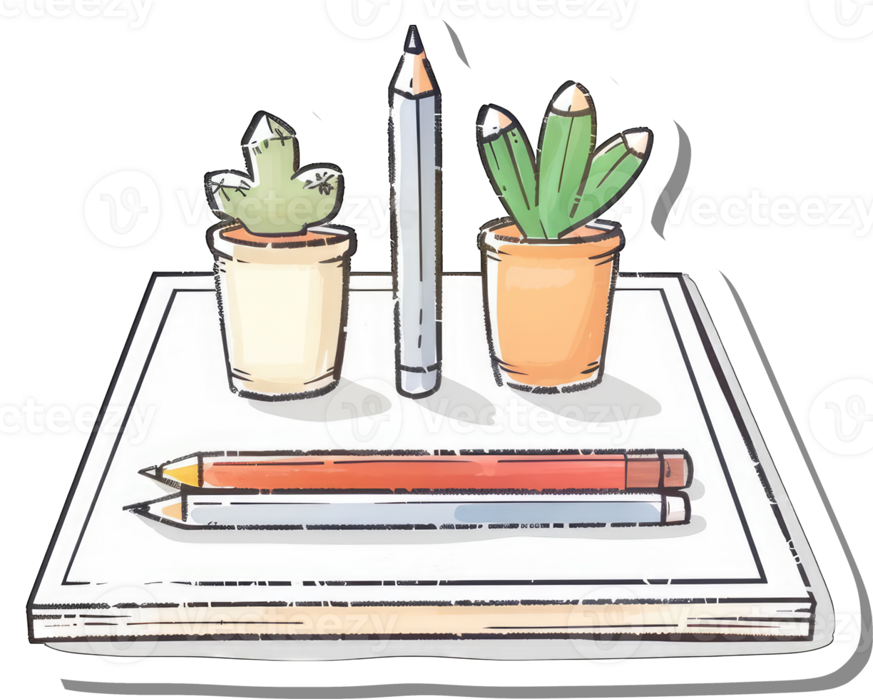 Sketchbook with Pencils and Succulents png