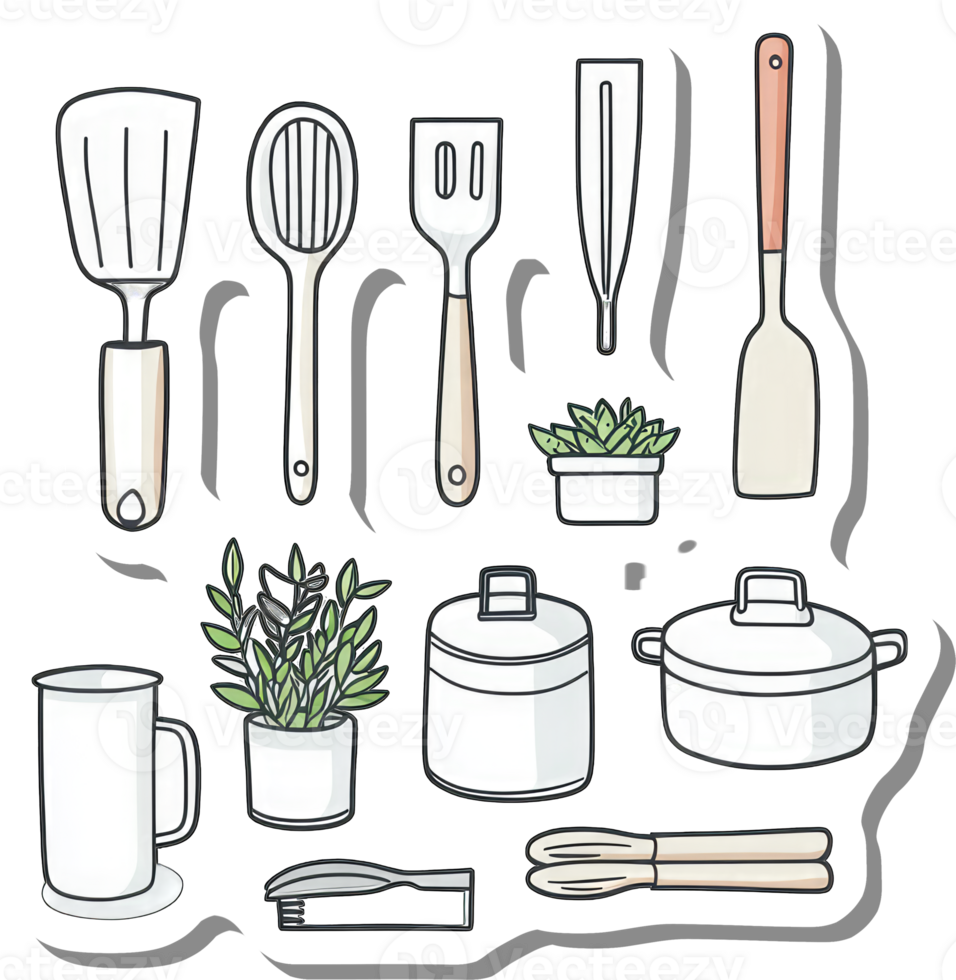 Kitchen Utensils Plants and Cookware Illustrated png