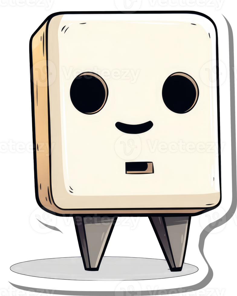 A cute square cartoon character with legs and a happy face png