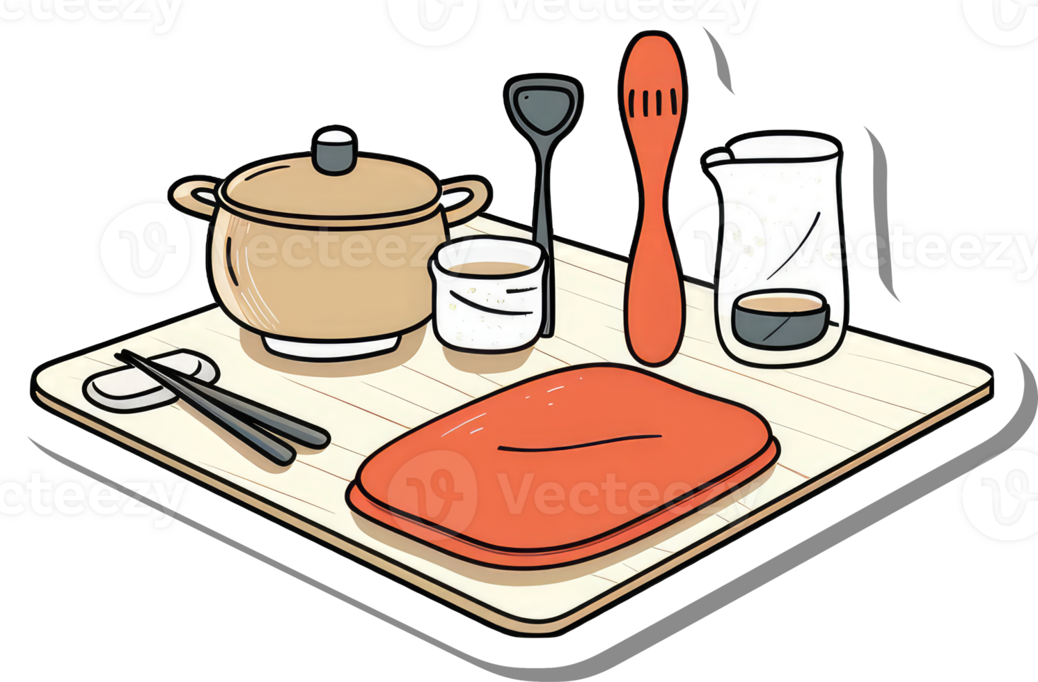 Kitchen Utensils Arranged on a Wooden Tray png