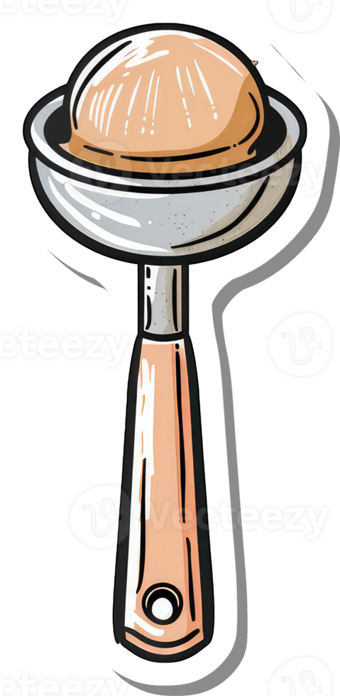 A kitchen utensil with a round bowl and long handle png