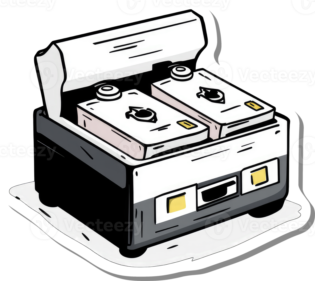 A cartoon illustration of a device containing two cassettes png