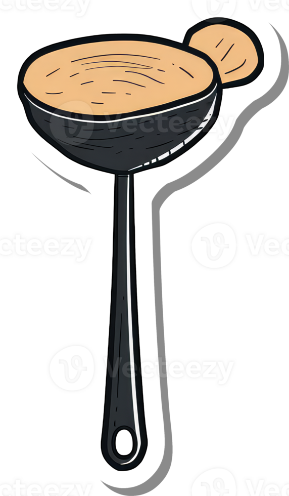 A ladle holds creamy soup with a dumpling png