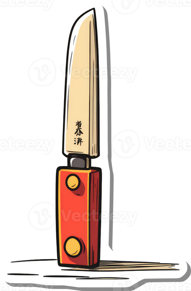 A Stylish Red And Beige Kitchen Knife Illustration png