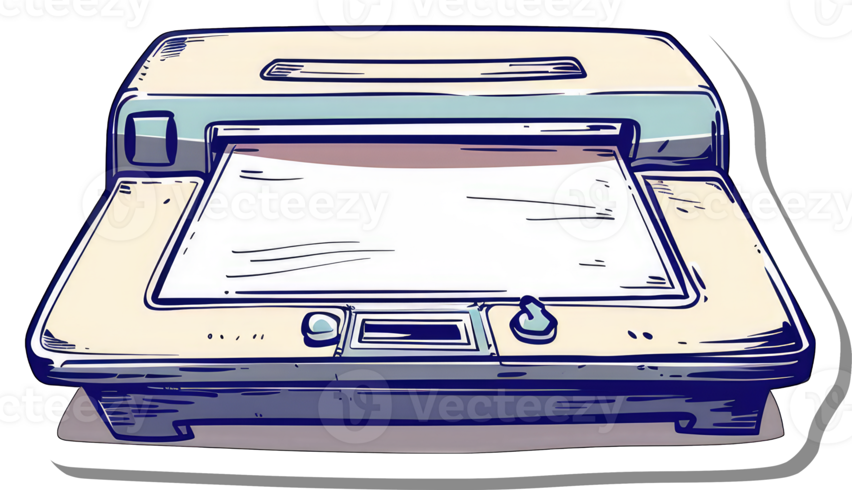 Retro Style Printer Machine Drawing Illustration png